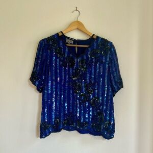 Stenay Vintage Blue Beaded Top